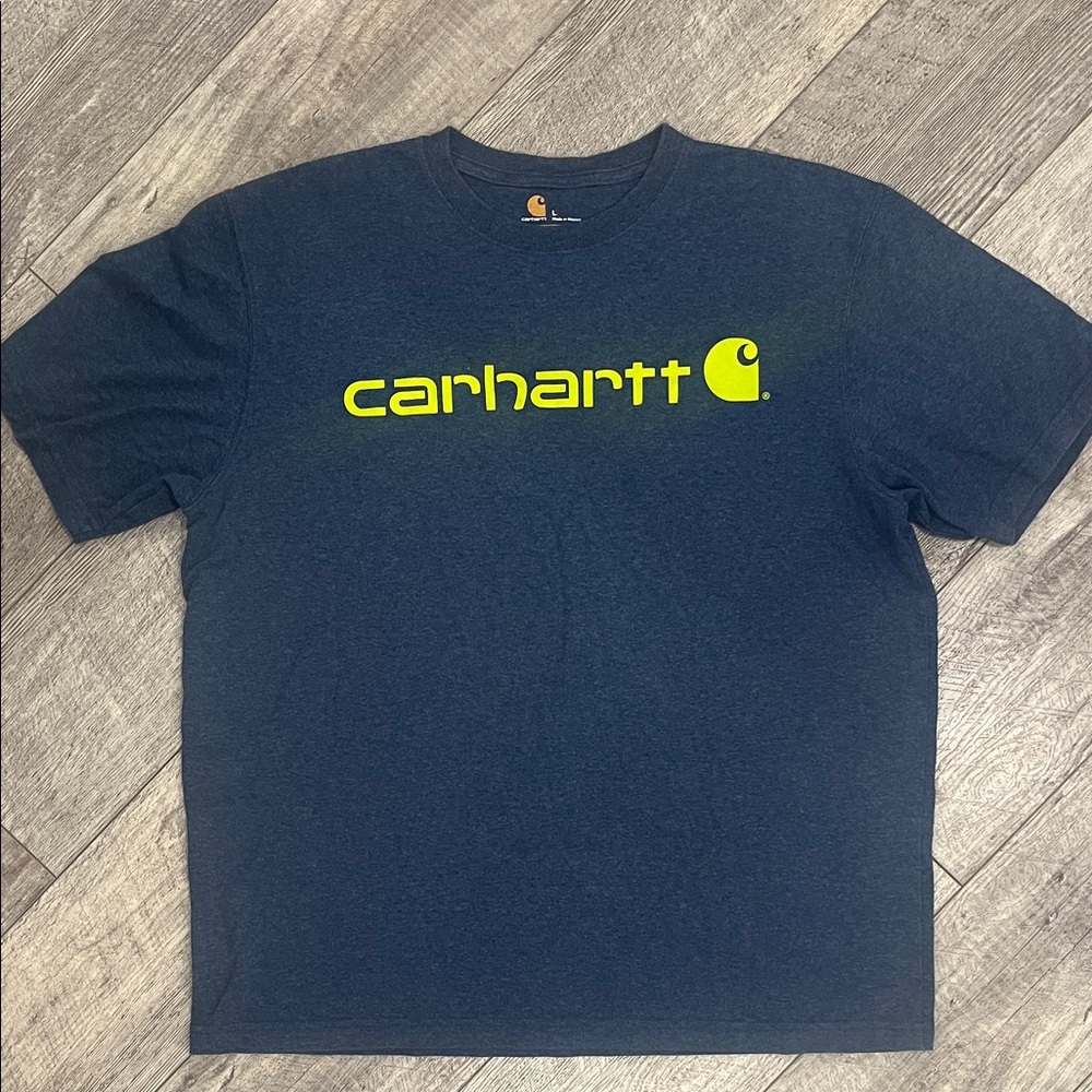 Carhartt Original Fit Navy Tee with Neon Logo- Size Large